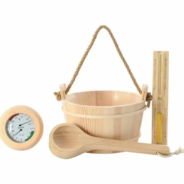 Online Set med badtillbehör 4 pcs Brun Massiv furu och hampa Bastu