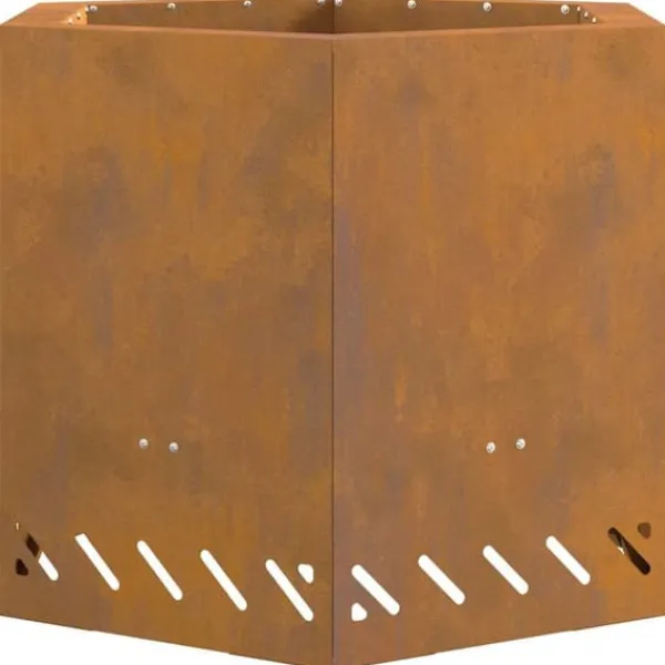 Sale Sexkantig rökfri eldstad i väderbeständigt stål | Storlek: 58x58x51 cm | Färg: Rustik Öppna Spisar