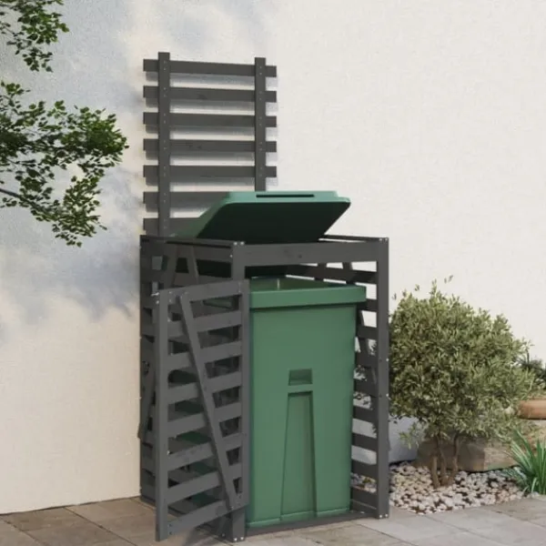 vidaXL Skjul för sopkärl 84x90x128,5 cm grå massiv furu