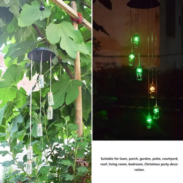 Outlet Solar Power LED Färgglad Windbell Lamp Wishing Bottle Wind Chimes Dekor för Trädgård Vinddekoration