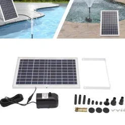 Outlet Solcellsfontänpump för damm/pool/akvarium - Vattenpump Kit - 10 W - 24 V Borstlös - Max 1000 l/h - Munstycken Ingår - Plast - Svart Fontäner & Dammar