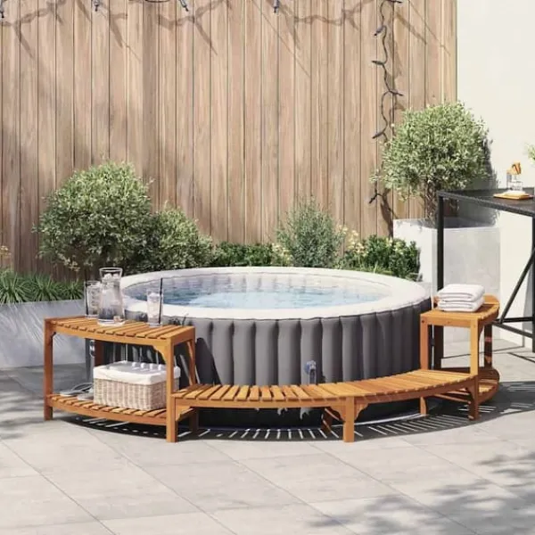 Clearance Spabad Område Halvrund i Solid Akaciaträ | Mått: 272x120.5x55.5 cm | Färg: Naturträ Spa & Utomhusbad