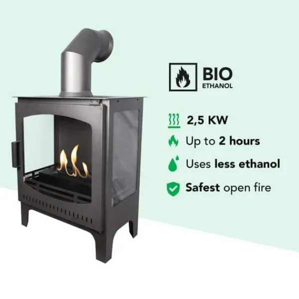 Spis bioetanol spis - Fristående modell eldstad av metall och glas - Uppvärmning 2,5 KW