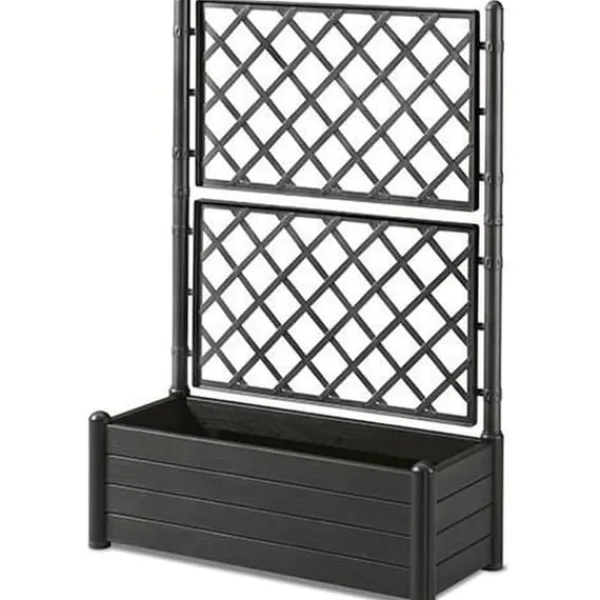 Hot STEFANPLAST Rektangulär planteringslåda med spaljé - Trä finish - 100 x 43 x H 142 cm - 80 L - Grafit Krukor & Växtbehållare