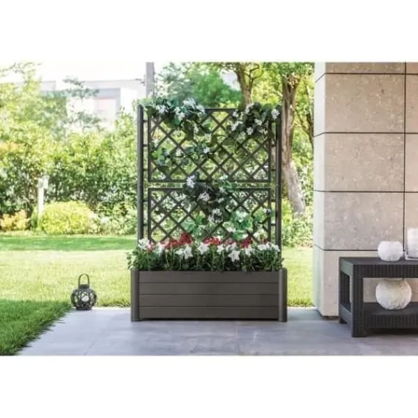 Hot STEFANPLAST Rektangulär planteringslåda med spaljé - Trä finish - 100 x 43 x H 142 cm - 80 L - Grafit Krukor & Växtbehållare