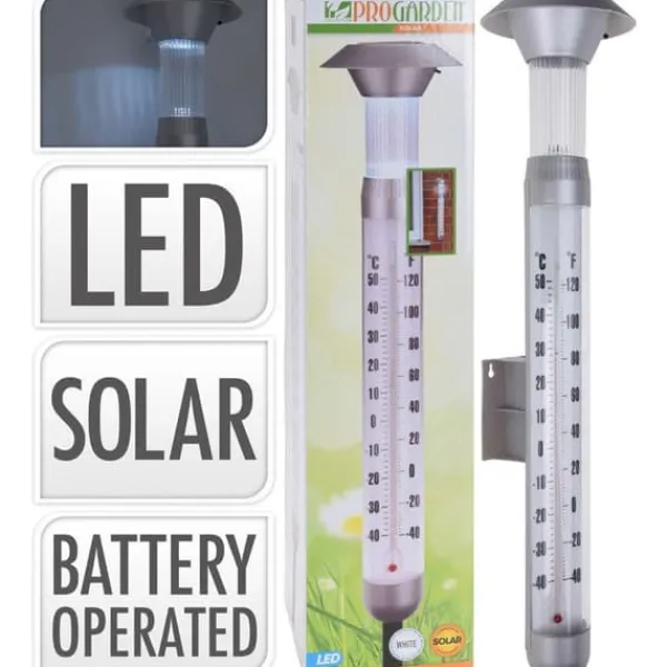 Outlet TERMOMETRO CON LAMPADA SOLARE 56CM ACCESSORI GIARDINO ESTERNO Trädgårdsprydnader