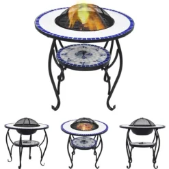 Sale The Living Store Eldfat med mosaikbord blå och vit 68 cm keramik - Öppna spisar Öppna Spisar