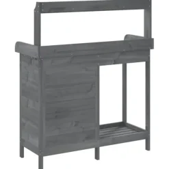 The Living Store Odlingsbänk med skåp grå 110,5x45x124,5 cm massivt granträ - Växtställ