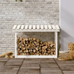 New The Living Store Vedställ vit 108x64,5x78 cm massiv furu - Tillbehör till vedställ & vedkorgar Tillbehör Till Vedeldade Kaminer & Öppna Spisar