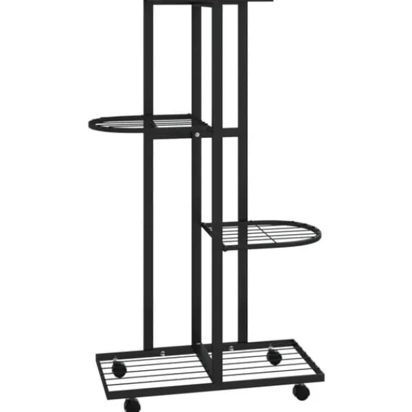 The Living Store Växtställ på hjul 4 hyllor 44x23x80 cm svart järn - Växtställ