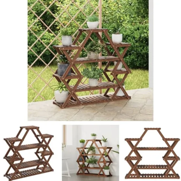 New The Living Store Växtställ 110x25x105 cm massivt granträ - Växtställ Växtställ