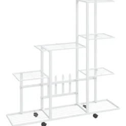 Outlet The Living Store Växtställ på hjul 94,5x25x92,5 cm vit metall - Växtställ Växtställ