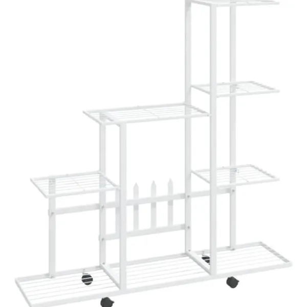 Outlet The Living Store Växtställ på hjul 94,5x25x92,5 cm vit metall - Växtställ Växtställ
