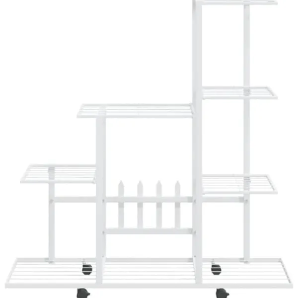Outlet The Living Store Växtställ på hjul 94,5x25x92,5 cm vit metall - Växtställ Växtställ