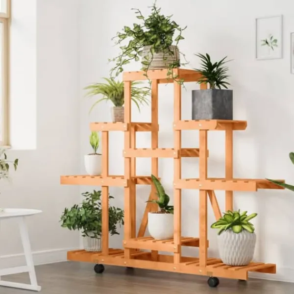 Sale The Living Store Växtställ med hjul 110x25x101 cm massiv furu - Växtställ Växtställ