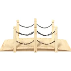 Discount Trädgårdsbro med kedjeräcken i massivt granträ | Storlek: 150x67x56 cm | Färg: Naturlig träton Trädgårdsbroar