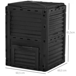 Online Trädgårdskompost - Kompostbehållare - 300 L Kapacitet - 48 Ventilationshål - 60,5×60,5×81,5 cm - Plast - Svart Kompostering