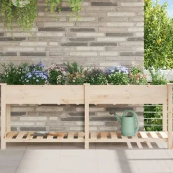 New Trädgårdsplanterare Beige 203,5 x 53 x 76,5 cm Massivt Furu Planteringsbänkar