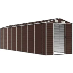 Clearance Trädgårdsskjul brun 191x725x198 cm galvaniserat stål Skjul, Garage & Carports