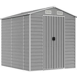 Discount Trädgårdsskjul i galvaniserat stål - Förvaringslösning | Färg: Ljusgrå | Storlek: 191x215x198 cm Skjul, Garage & Carports