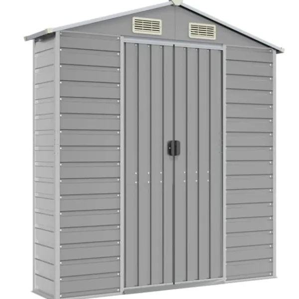 Discount Trädgårdsskjul i galvaniserat stål - Förvaringslösning | Färg: Ljusgrå | Storlek: 191x215x198 cm Skjul, Garage & Carports