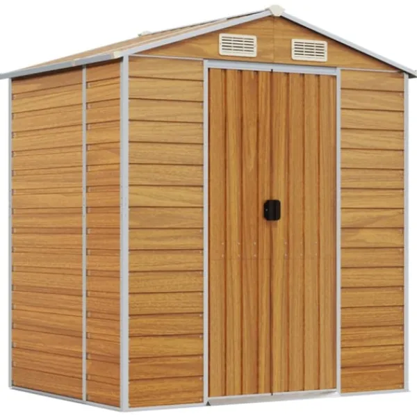 Hot Trädgårdsskjul ljusbrun 191x130x198 cm galvaniserat stål Skjul, Garage & Carports