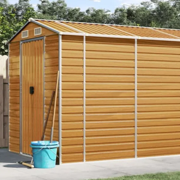 Online Trädgårdsskjul ljusbrun 191x725x198 cm galvaniserat stål Skjul, Garage & Carports