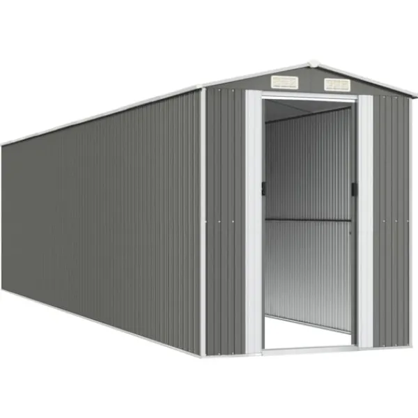 Outlet Trädgårdsskjul ljusgrå 192x772x223cm galvaniserat stål Skjul, Garage & Carports