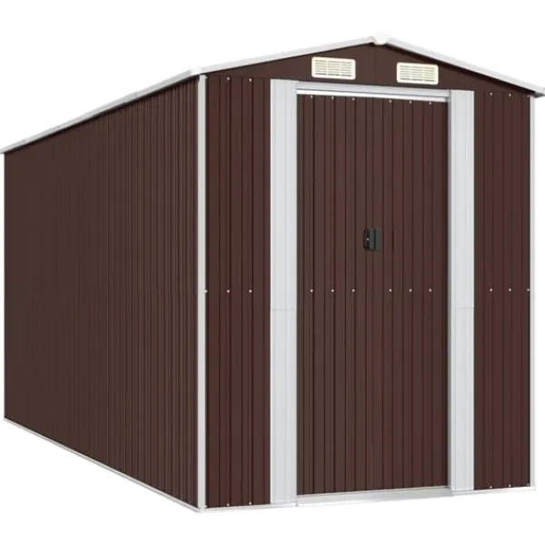 Hot Trädgårdsskjul mörkbrun 192x440x223 cm galvaniserat stål Skjul, Garage & Carports