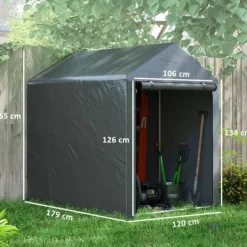 Discount Trädgårdsskjul/lager­tält, robust och vädertåligt, stålram, 1,2×1,8×1,6 m, mörkgrå Skjul, Garage & Carports