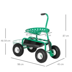 Hot Trädgårdsvagn, 81x44,5x46-59 cm, Grön Stöd Med Hjul, Säten & Knäskydd För Trädgårdsskötsel