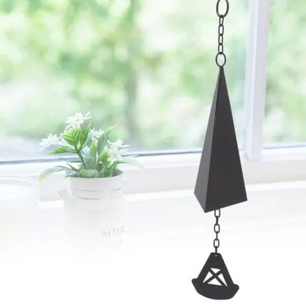 Triangulära Wind Chimes Courtyard Bell Pendel Heminredning Iron Black med hängande ring för trädgård Vinddekoration