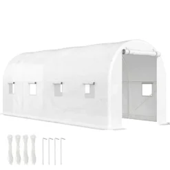 Tunnelväxthus, 500 x 200 x 205 cm, Rullport, 8 Fönster,VIT Växthus
