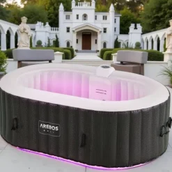 Discount Uppblåsbar bubbelpool Florence – 2400W | 154 x 154 x 65 cm | Jacuzzi för 4 personer | 100 massagestrålar | Upp till 40°C uppvärmning | Uppblåsbart spa | CDON Spa & Utomhusbad