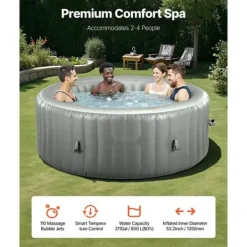 Hot Uppblåsbar Bubbelpool, Modell för 2-4 Personer, 1800x660mm Rund, Bärbar Utomhusspa, Snabb Uppvärmning Spa & Utomhusbad
