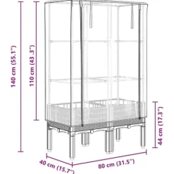 Discount Upphöjd odlingslåda med växthusöverdrag i rottinglook | Storlek: 80x40x140 cm Växthus