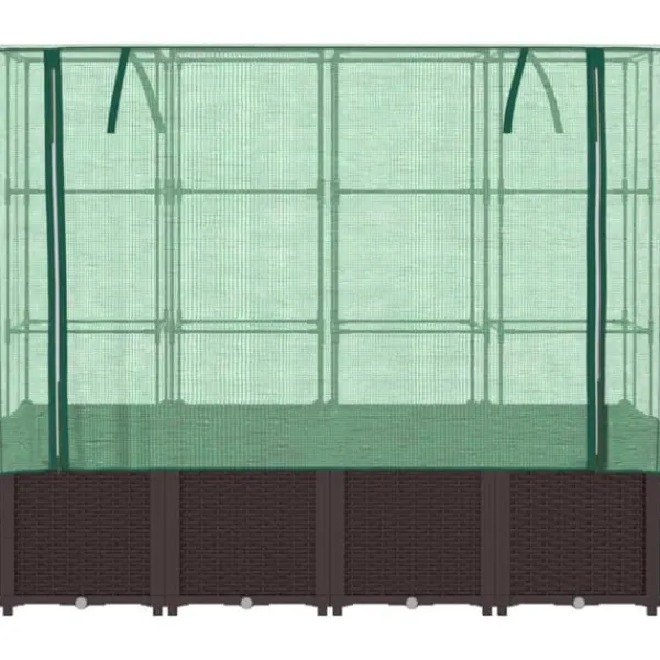 Upphöjd odlingslåda med växthusöverdrag i rottinglook | Storlek: 160x40x153 cm
