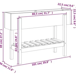 Upphöjd odlingslåda på ben i massiv furu | Storlek: 101x30x69 cm | Färg: Naturlig träfinish Planteringsbänkar