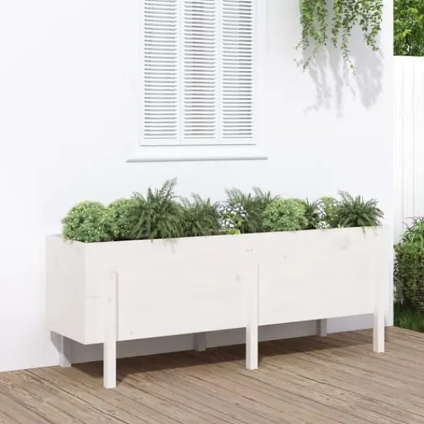 Upphöjd odlingslåda på ben i massiv furu | Storlek: 160x50x57 cm | Färg: Vit