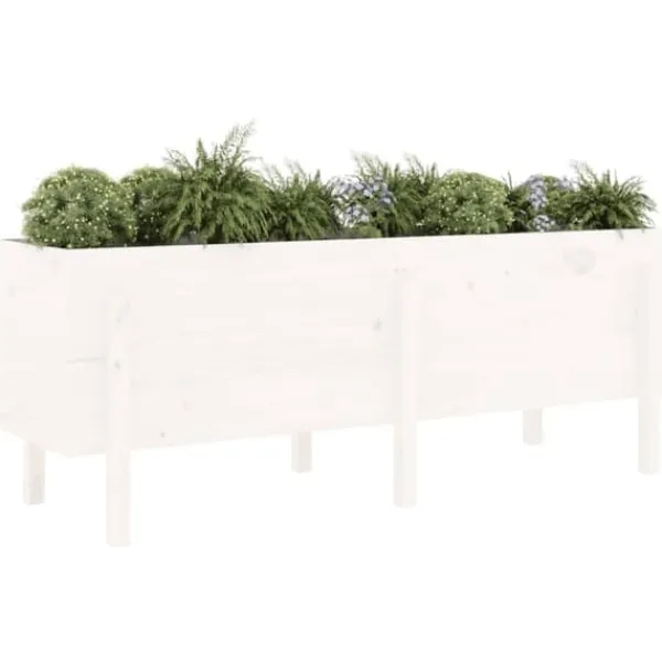 Upphöjd odlingslåda på ben i massiv furu | Storlek: 160x50x57 cm | Färg: Vit