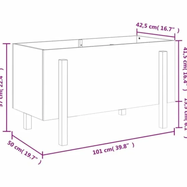 Discount Upphöjd odlingslåda på ben i massiv furu | Storlek: 101x50x57 cm | Färg: Vit Planteringsbänkar