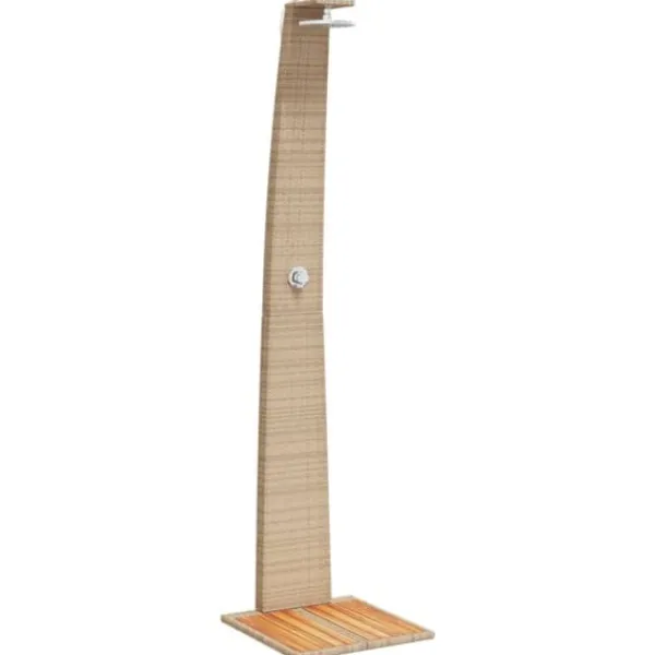 Online Utedusch i konstrotting med akaciaträ - Trendig trädgårdsdusch | Färg: Beige | Storlek: 55x60x224 cm Spa & Utomhusbad