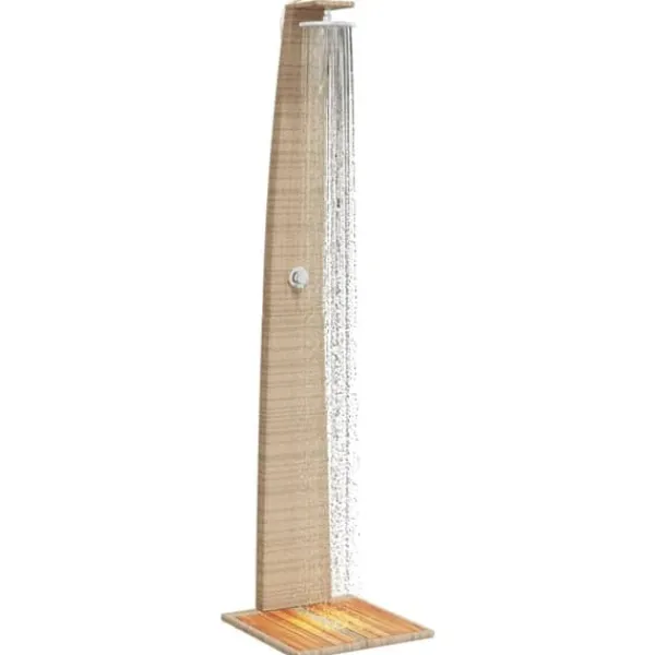 Online Utedusch i konstrotting med akaciaträ - Trendig trädgårdsdusch | Färg: Beige | Storlek: 55x60x224 cm Spa & Utomhusbad