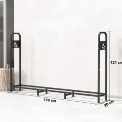 Vedställ & Vedförvaring - Utomhus Stålställ - 200×30×120 cm - Förstärkta Ben - Utskuret Lägereldsmotiv - Max 300 kg - Trädgård - Chokladbrun