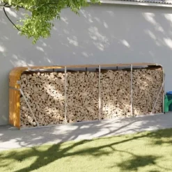Sale Vedställ i galvaniserat stål - Robust vedförvaring | Storlek: 300x45x100 cm | Färg: Träutseende Tillbehör Till Vedeldade Kaminer & Öppna Spisar