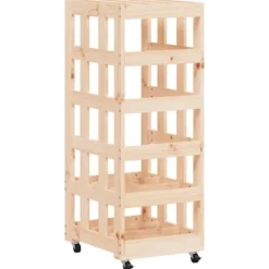Hot Vedställ med hjul i massiv furu - Förvaring av ved | Storlek: 40x49x110 cm Tillbehör Till Vedeldade Kaminer & Öppna Spisar