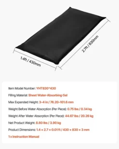 Översvämningspåsar - Sandfria sandsäckar - 10-pack - 43 x 83 cm - Vattenaktiverade - Återanvändbara - Med hink - För dörr, källare, garage