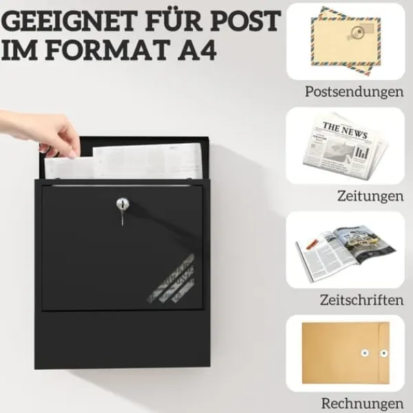 Sale Väggbrevlåda med lock och lås, kopparkärna, stål mörkgrå 30×8,5×32,5 cm Postlådor & Brevlådor