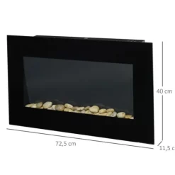 Väggkamin 1000/2000 W med LED-flammeffekt i 7 färger, fjärrkontroll, svart