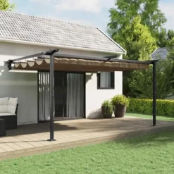 Väggmonterat utdragbart solskydd - Gazebo i Taupe | Storlek: 3 x 4 m | Material: Stål & Polyester